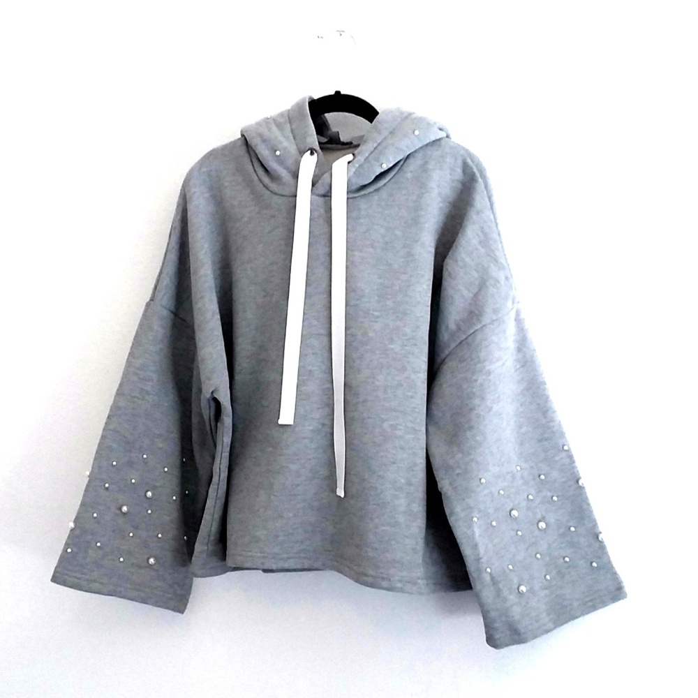 Pearl Studded Hooded Sweatshirt Fleece Lined - Picture 5 of 8